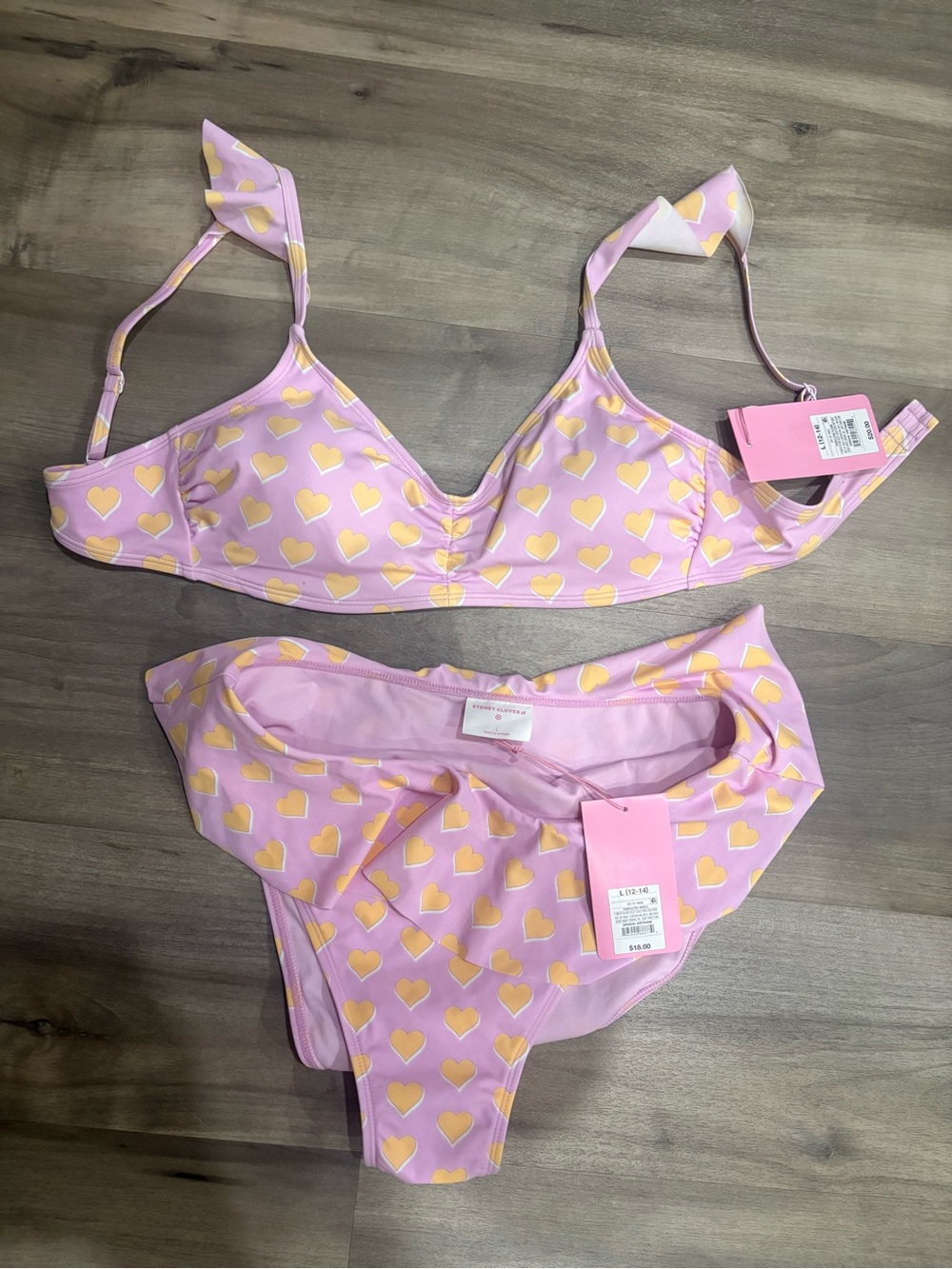 NWT- Stoney Clover Lane target- Pink Bikini Set with Yellow Heart size large